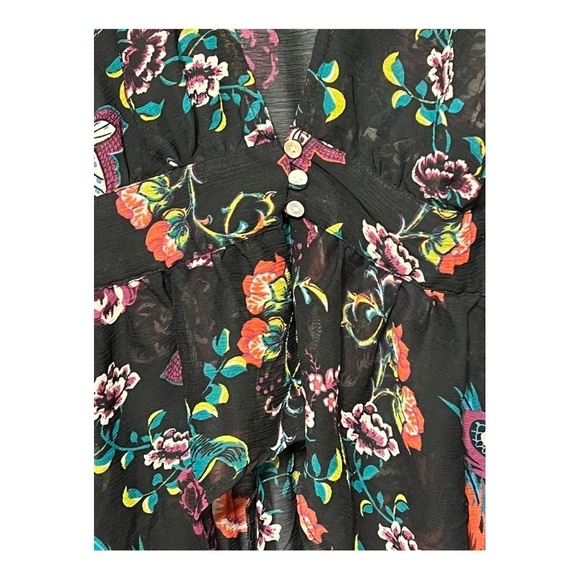 TRUTH Floral Chiffon Ruffled Hi/Lo Button 2X Top Black Multi-Color Lightweight - Picture 11 of 13